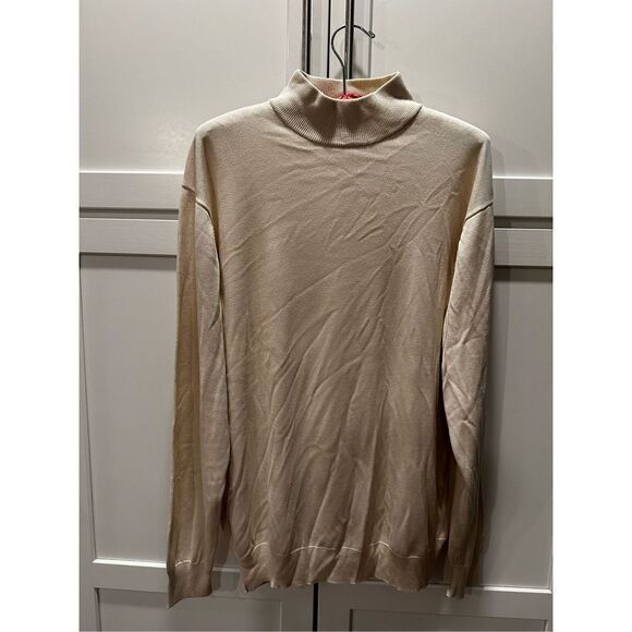 Jos A Bank 100% Silk Mock Neck Long Sleeve Sweater Cream Men’s Sz L - Picture 1 of 5